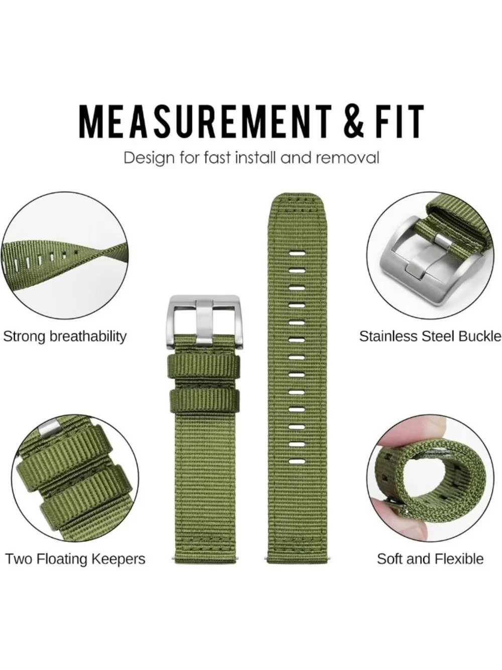 Durable 24mm Nylon Watch Band Replacement Strap for Men & Women, Military Style